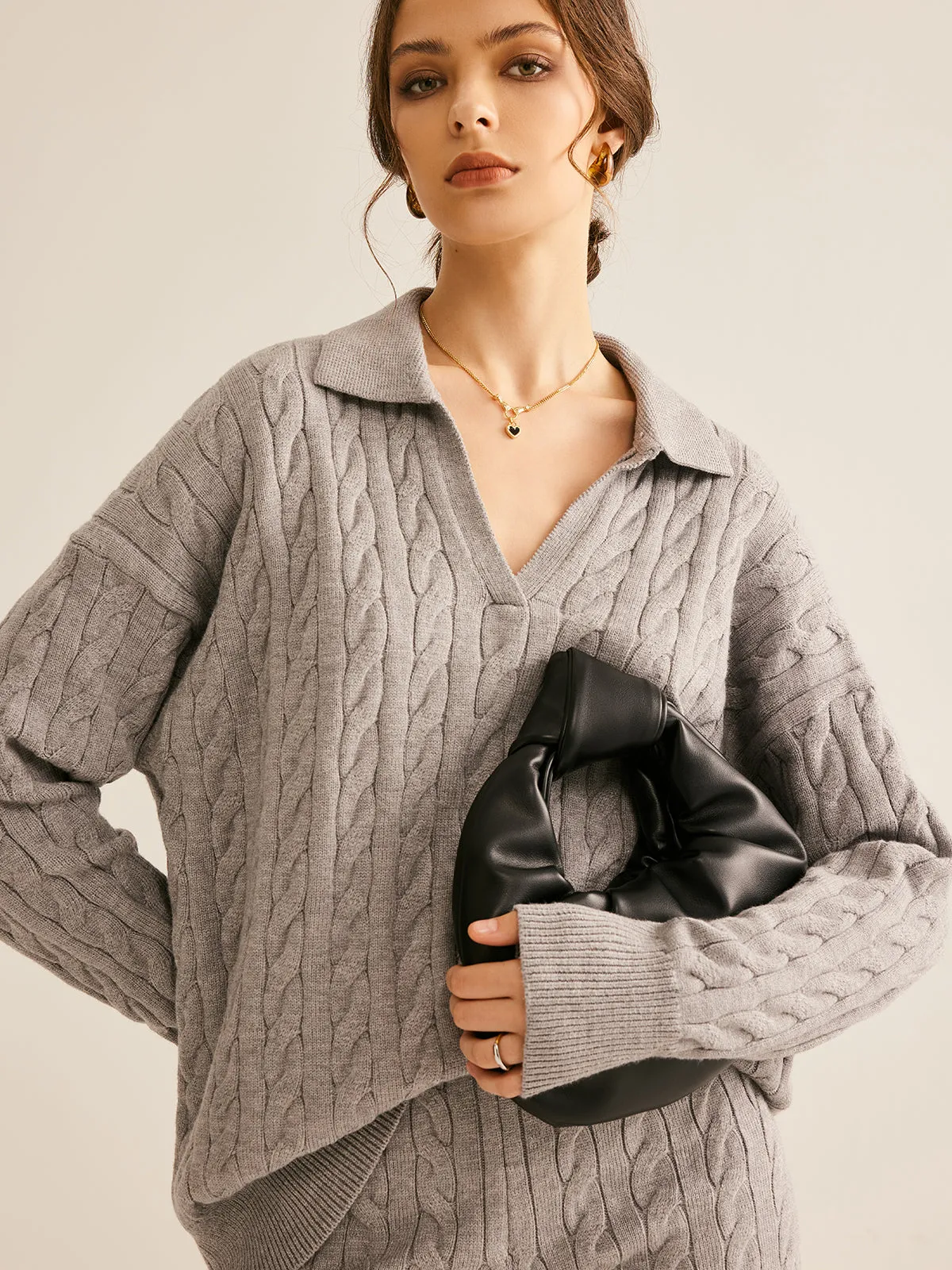 Lapel Cable Sweater sold by COMMENSE product image thumbnail 4