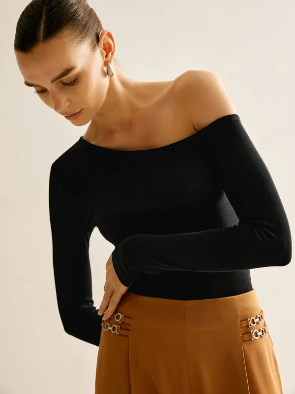 Asymmetrical Cold Shoulder Jersey T-Shirt sold by COMMENSE