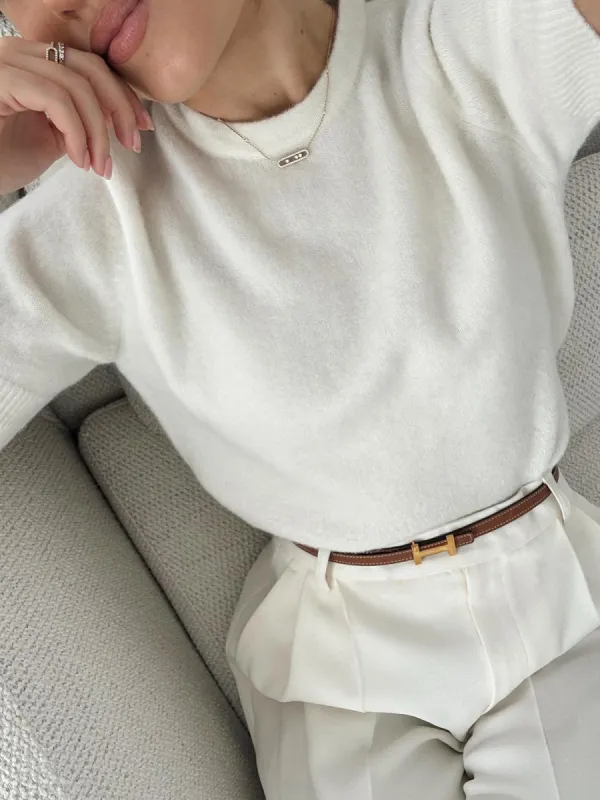 Crew Neck Plain Knit Top sold by COMMENSE