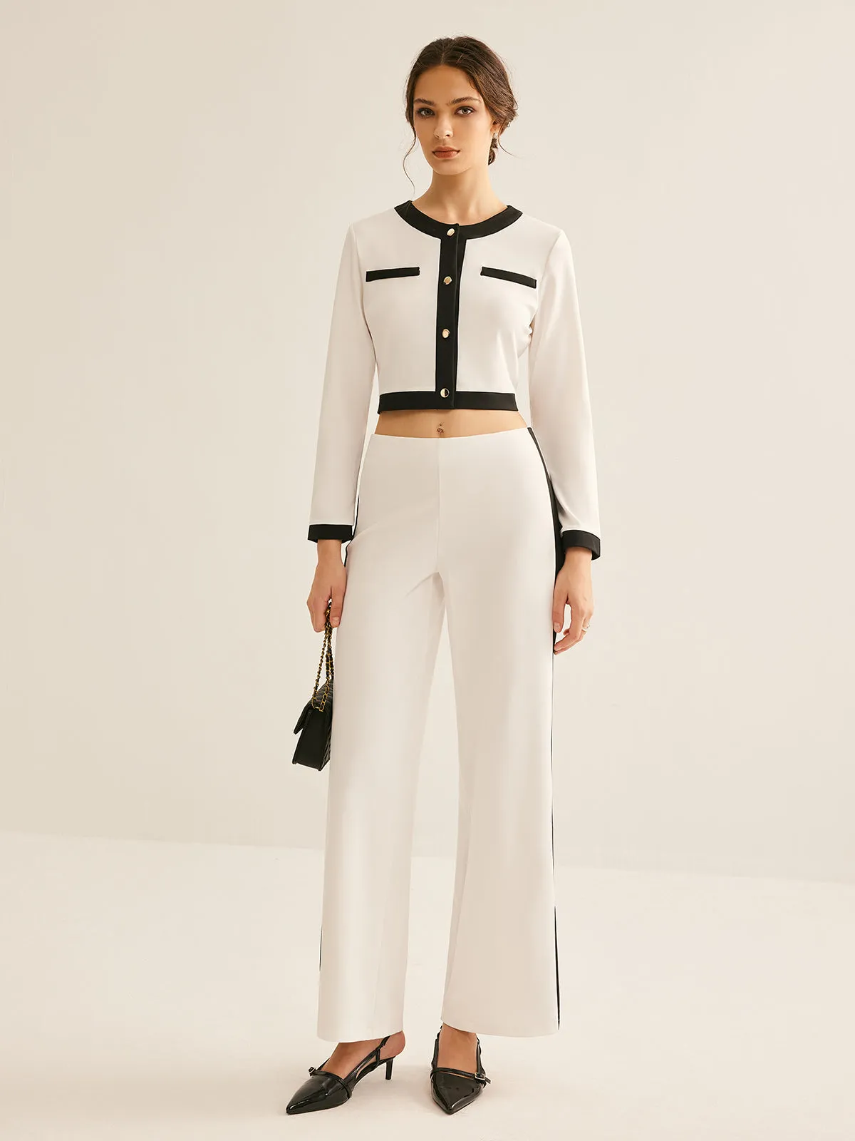 Contrast Trim Straight Pants Set sold by COMMENSE product image thumbnail 2