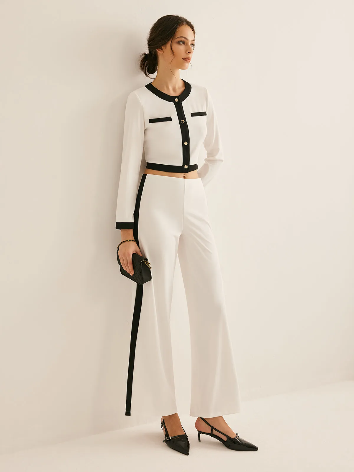 Contrast Trim Straight Pants Set sold by COMMENSE product image thumbnail 3