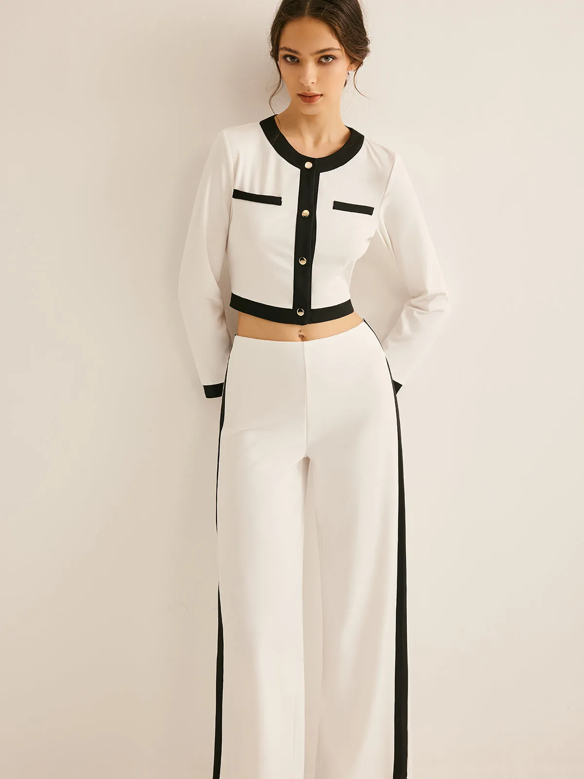 Contrast Trim Straight Pants Set sold by COMMENSE product image thumbnail 4