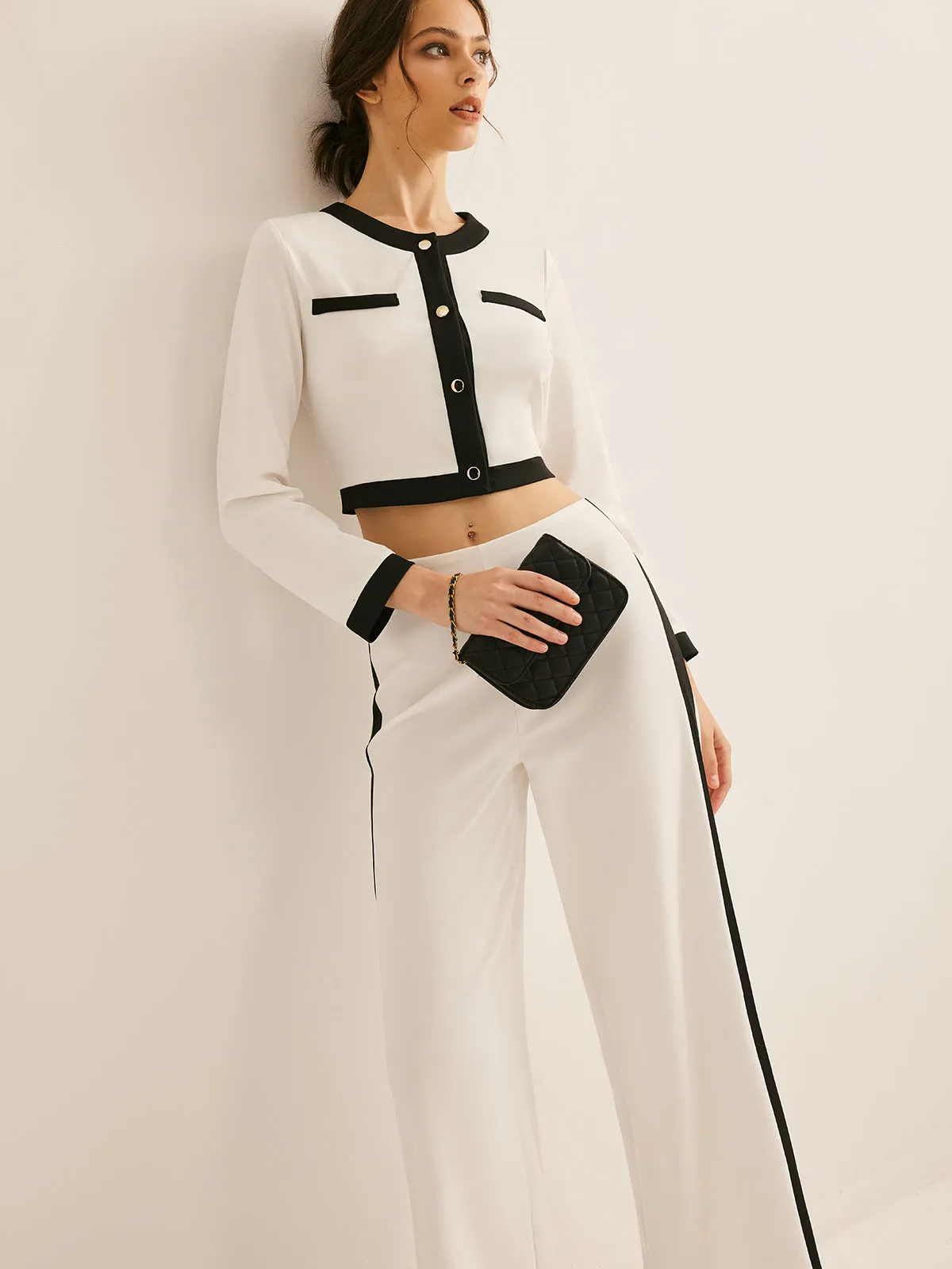 Contrast Trim Straight Pants Set sold by COMMENSE