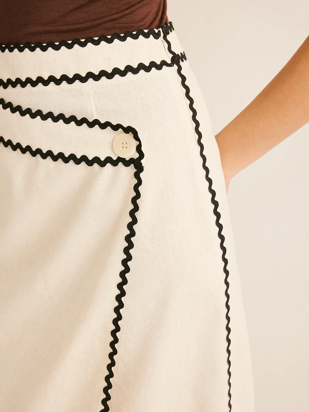 Cotton & Linen Wave Trim Midi Skirt sold by COMMENSE product image thumbnail 4