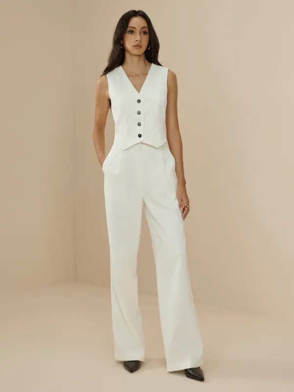 Button Vest Straight Pants Set sold by COMMENSE