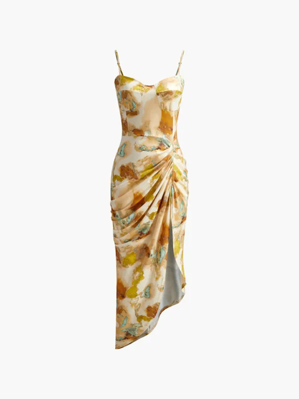 Asymmetrical Pleated Split Cami Dress sold by COMMENSE