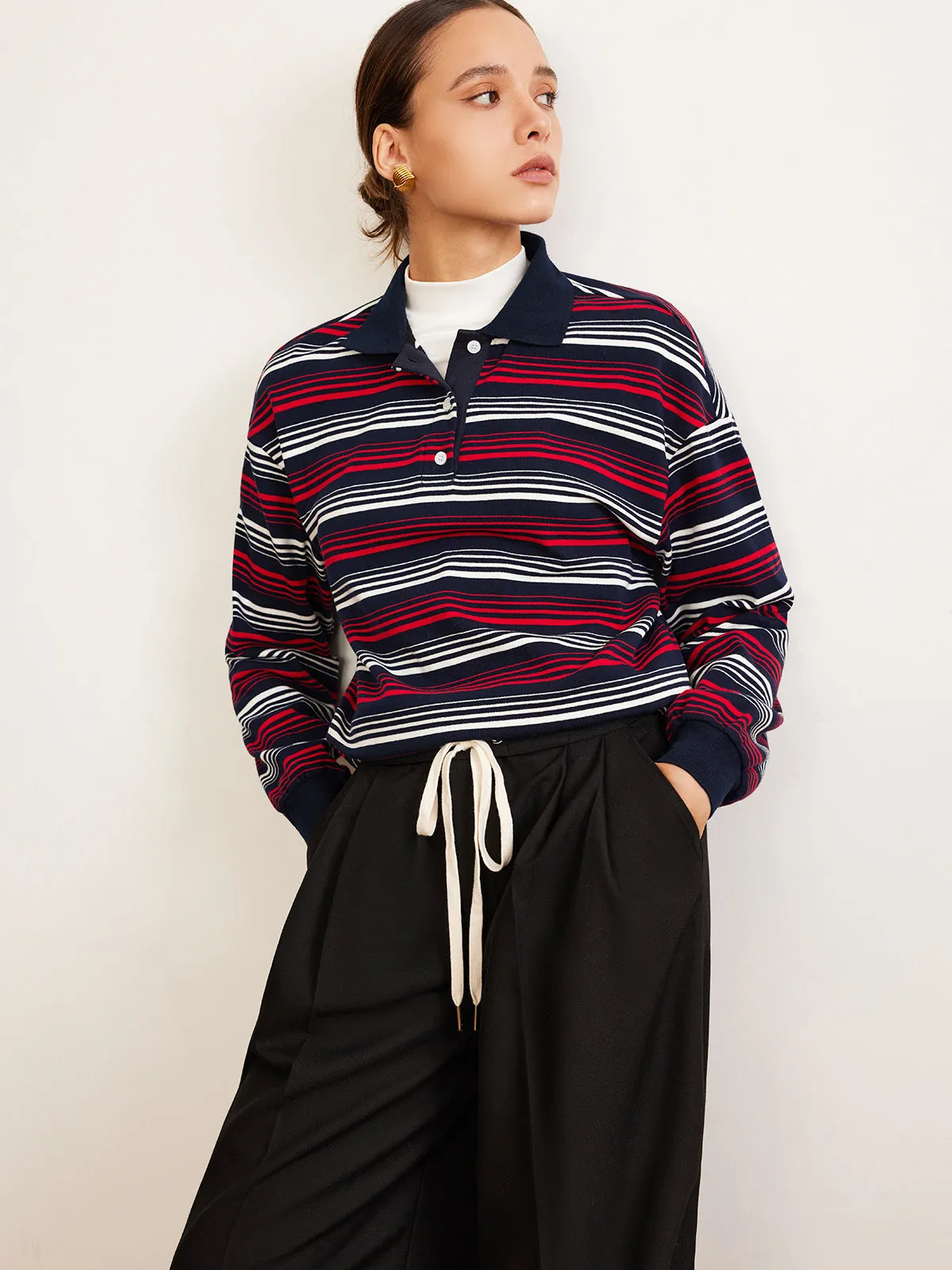 Retro Striped Polo T-Shirt sold by COMMENSE product image thumbnail 2