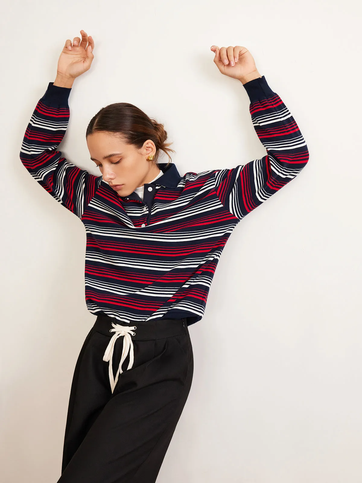 Retro Striped Polo T-Shirt sold by COMMENSE product image thumbnail 5