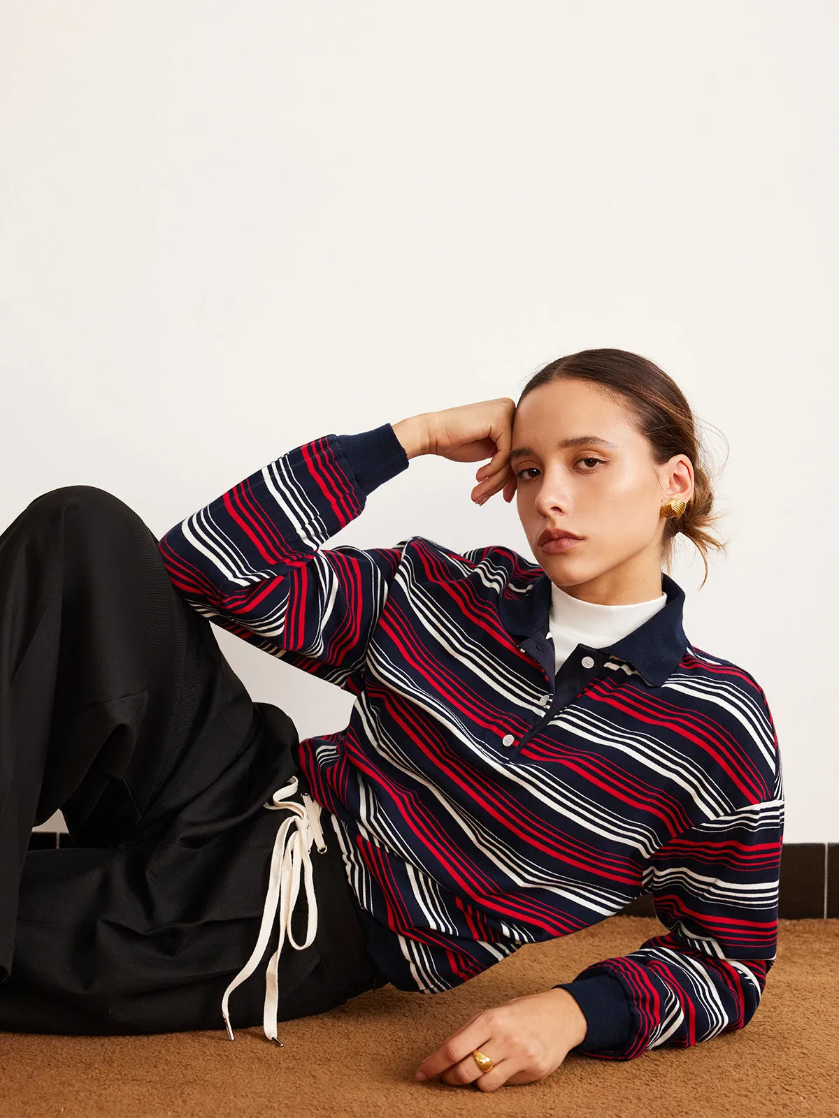 Retro Striped Polo T-Shirt sold by COMMENSE