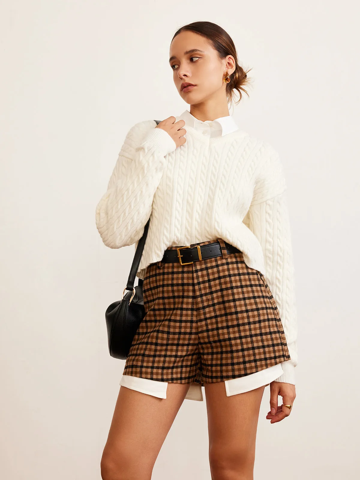 V-Neck Plain Cable Sweater sold by COMMENSE