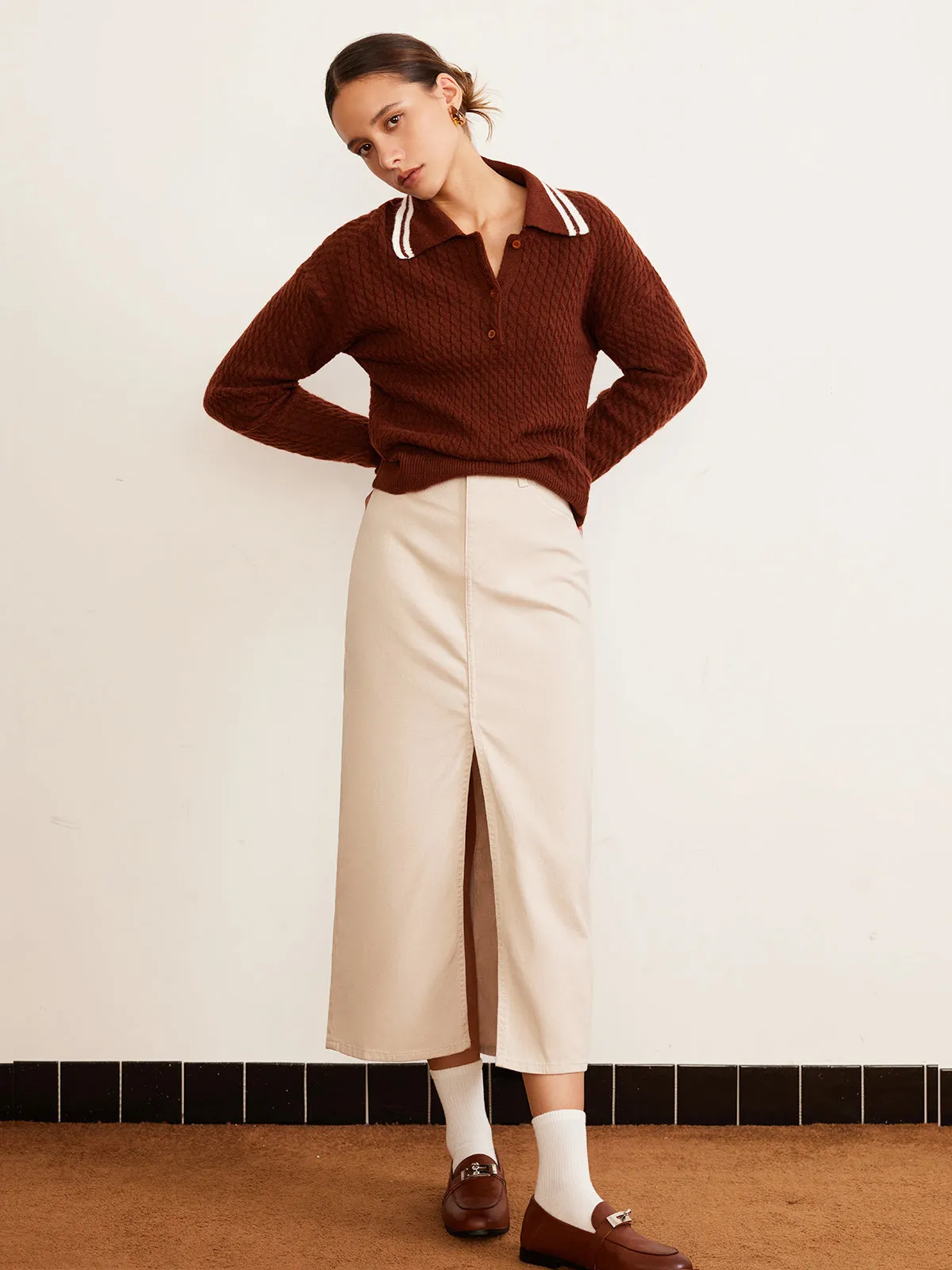 Cable Knit Button Polo Sweater sold by COMMENSE product image thumbnail 4