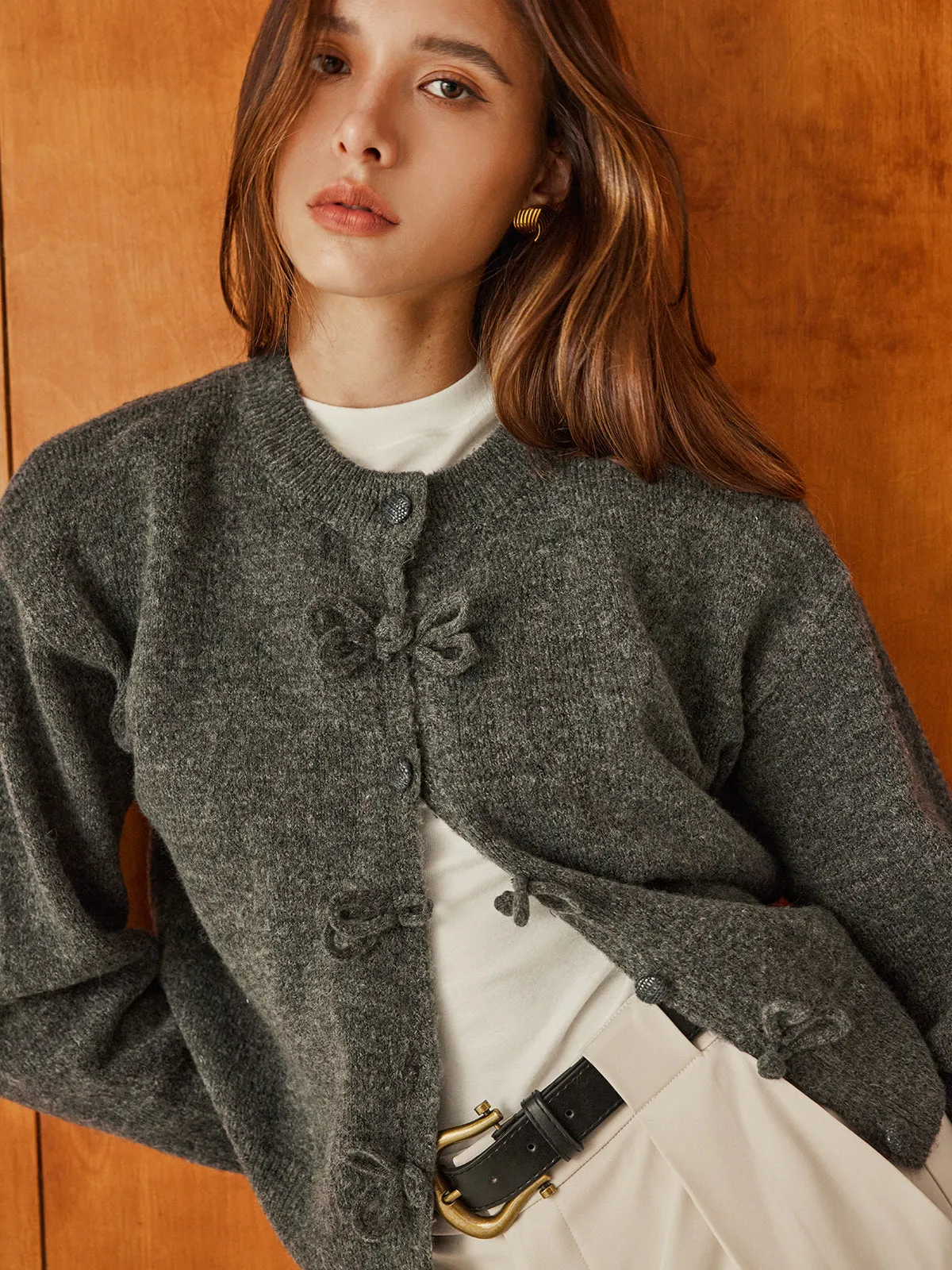 Plain Bow-Breasted Cardigan sold by COMMENSE