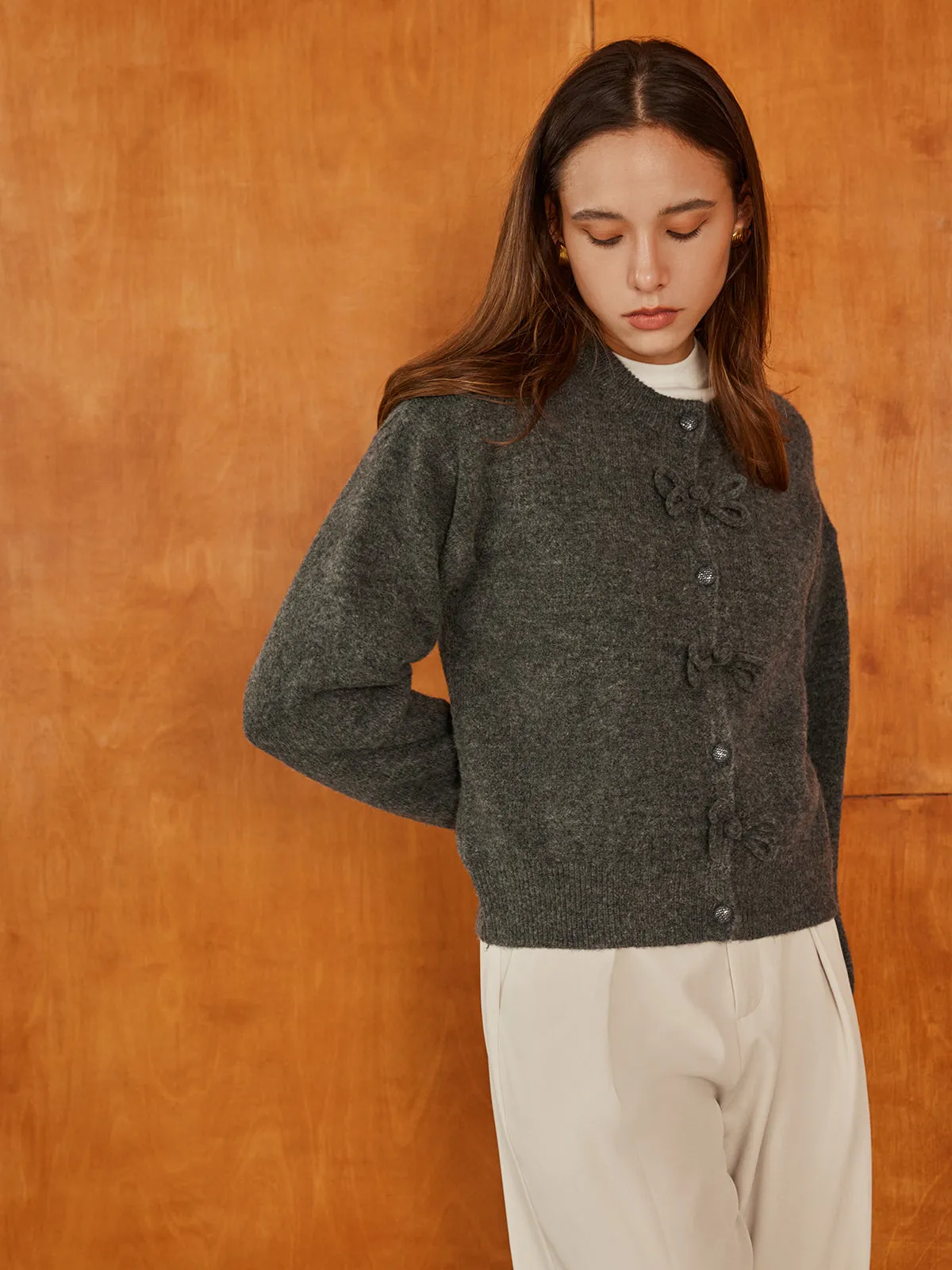 Plain Bow-Breasted Cardigan sold by COMMENSE product image thumbnail 5