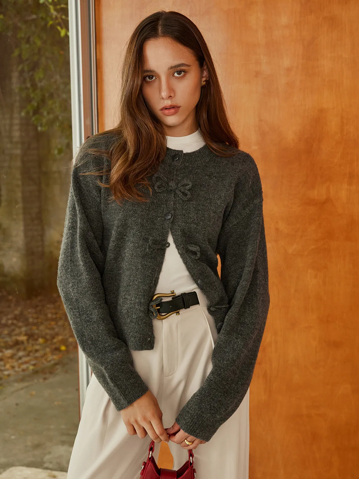 Plain Bow-Breasted Cardigan sold by COMMENSE product image thumbnail 2