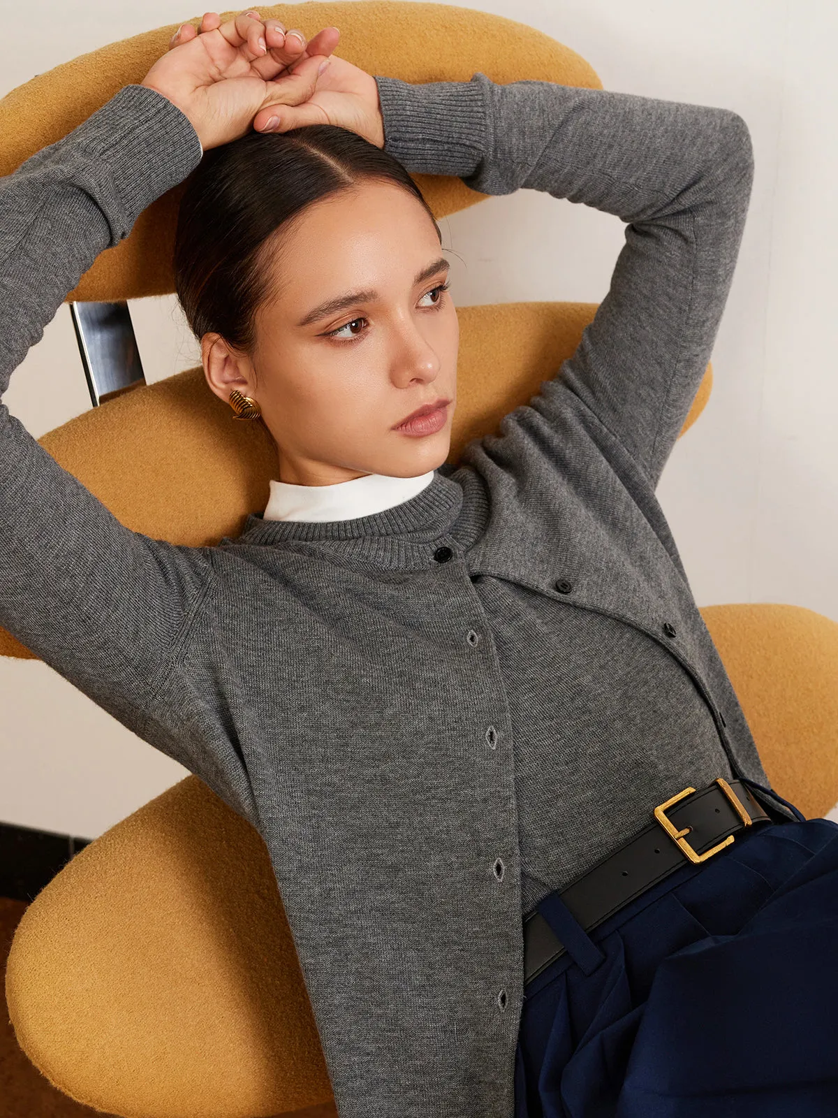 Wool-Blend Breasted Cardigan sold by COMMENSE