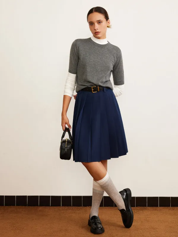 Pleated Midi Skirt With Belt sold by COMMENSE