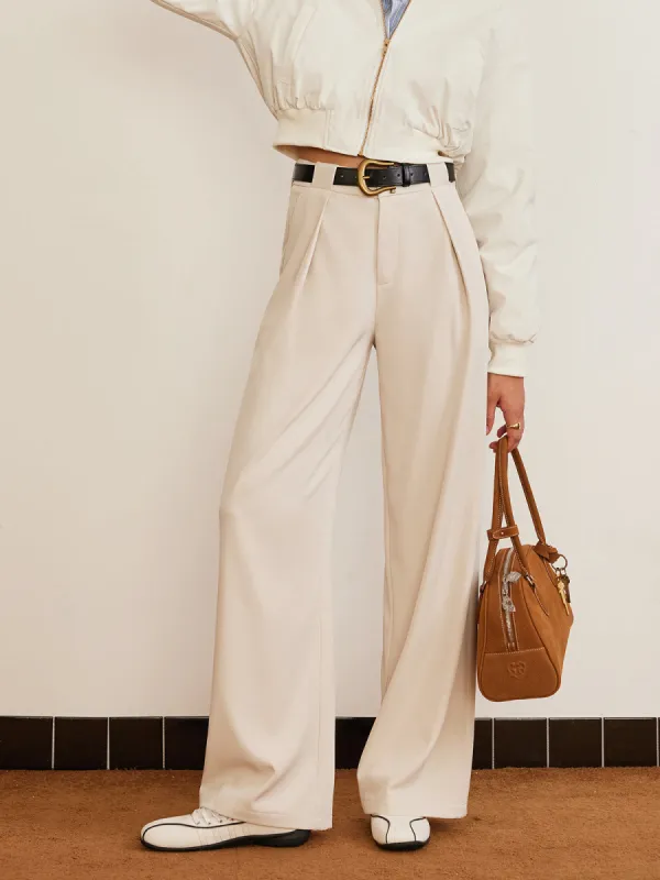 Pleated High-Waist Belted Pants sold by COMMENSE