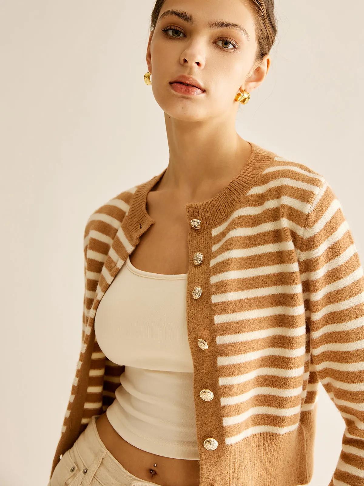 Crew Neck Striped Corset Cardigan sold by COMMENSE product image thumbnail 3