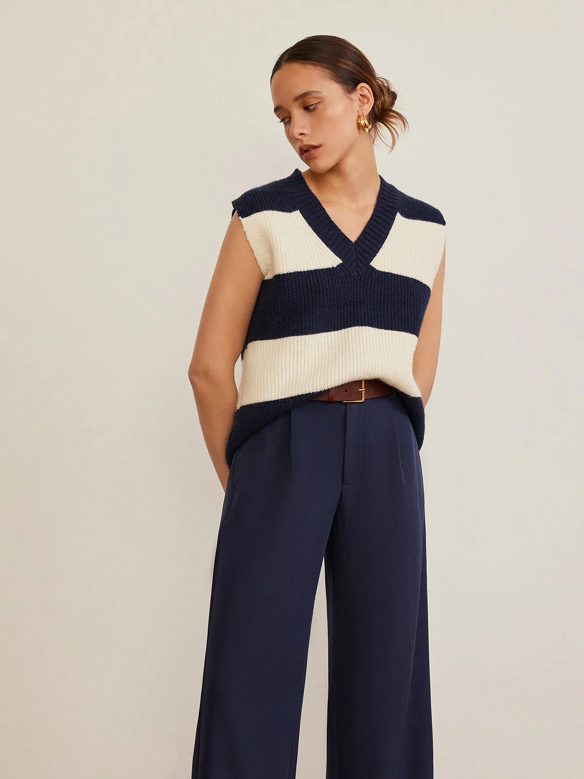 V-Neck Striped Sweater Vest sold by COMMENSE product image thumbnail 3