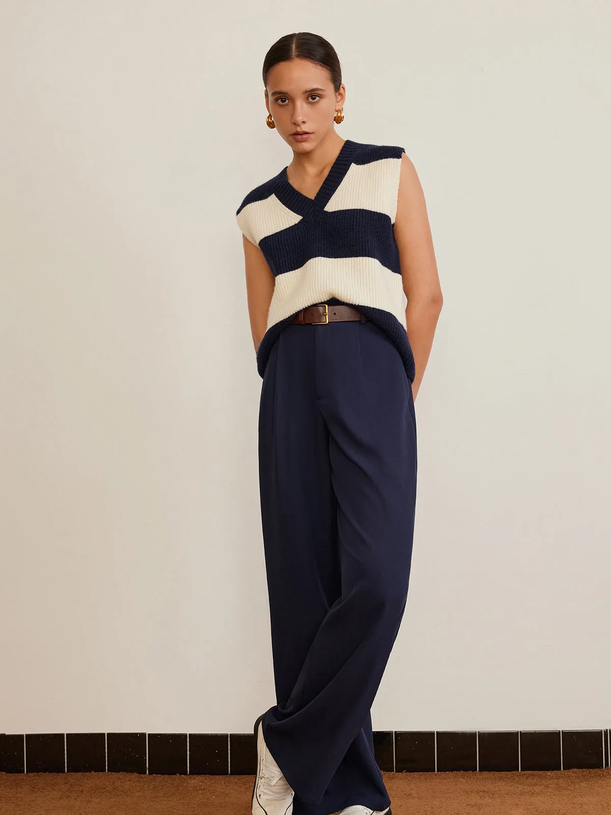 V-Neck Striped Sweater Vest sold by COMMENSE product image thumbnail 4