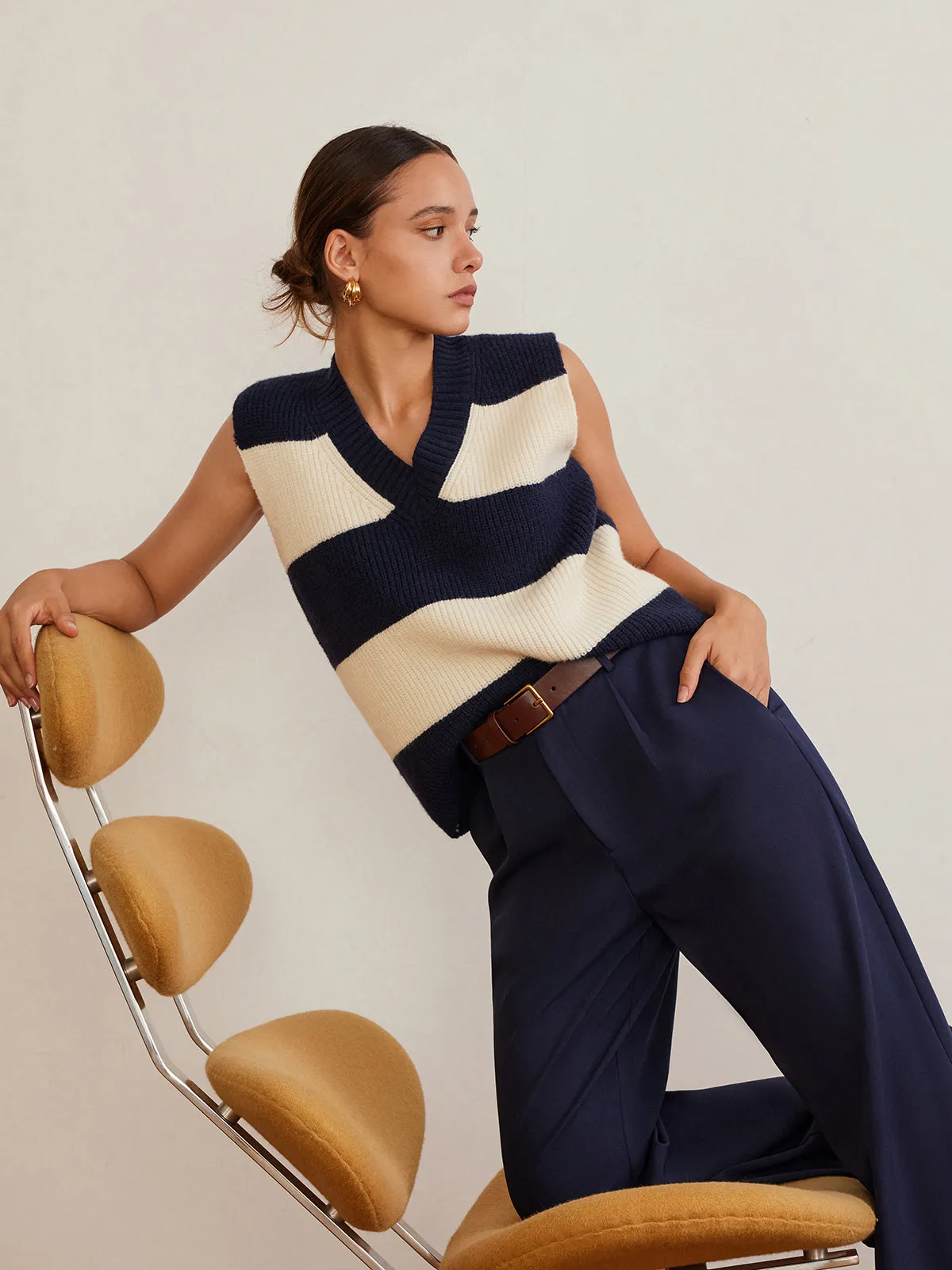 V-Neck Striped Sweater Vest sold by COMMENSE