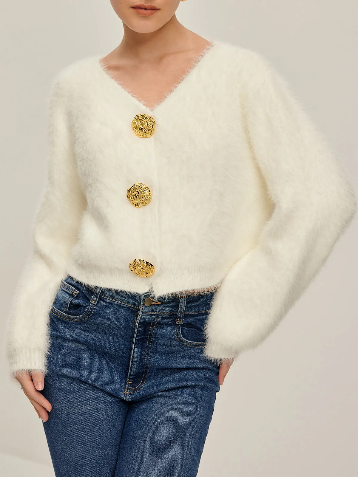 Fuzzy Golden Button Cardigan sold by COMMENSE product image thumbnail 5