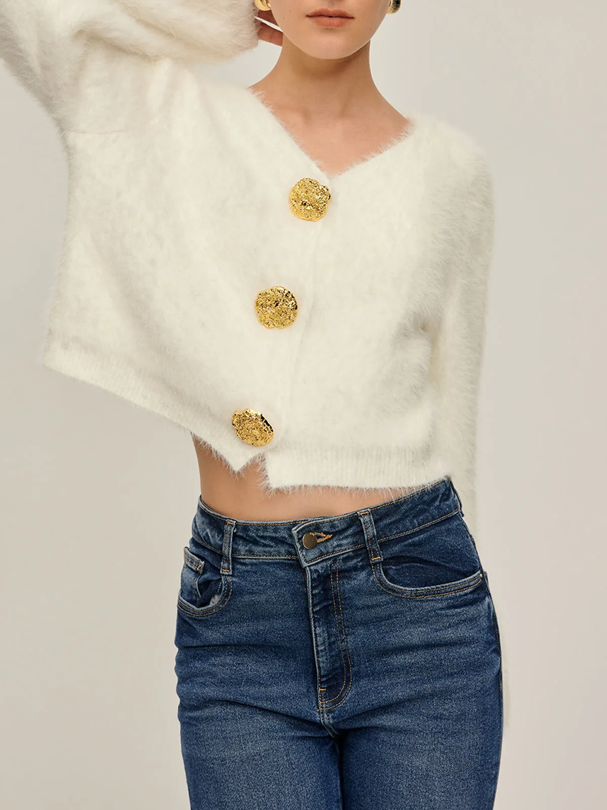 Fuzzy Golden Button Cardigan sold by COMMENSE product image thumbnail 2