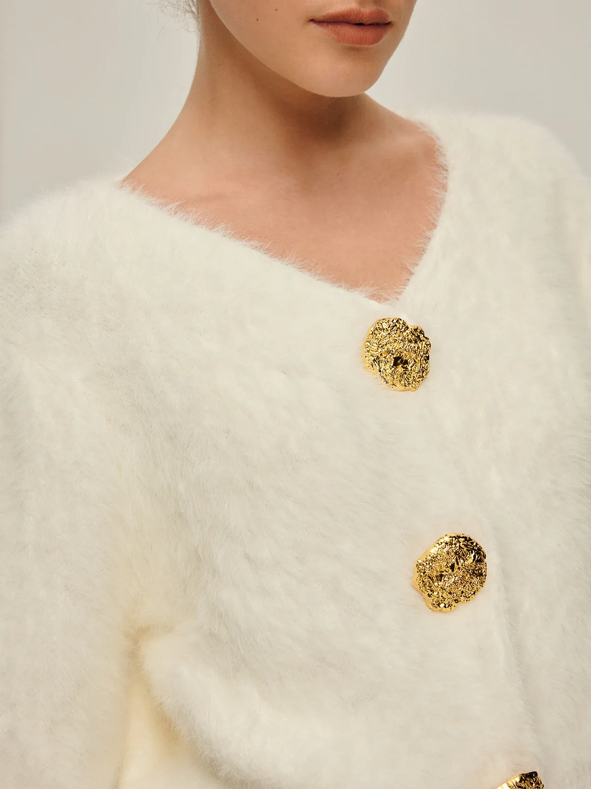 Fuzzy Golden Button Cardigan sold by COMMENSE product image thumbnail 4