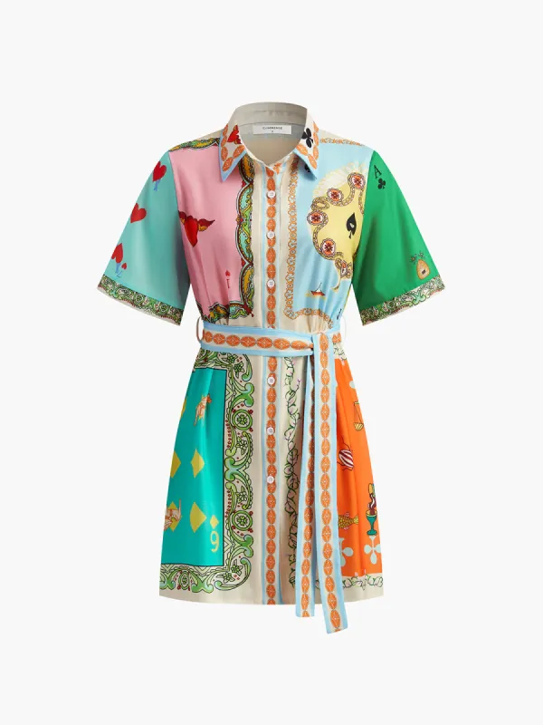 Print Belted Polo Dress sold by COMMENSE