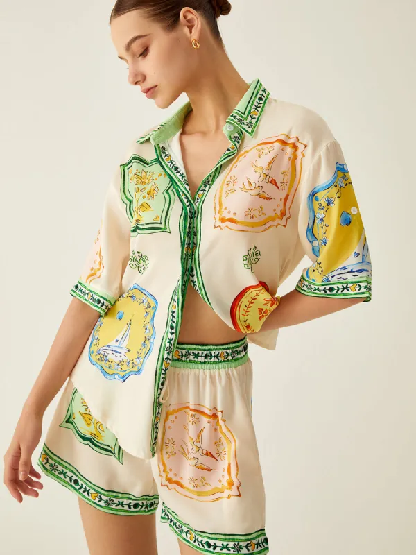 Loosen Printed Satin Shorts Set sold by COMMENSE