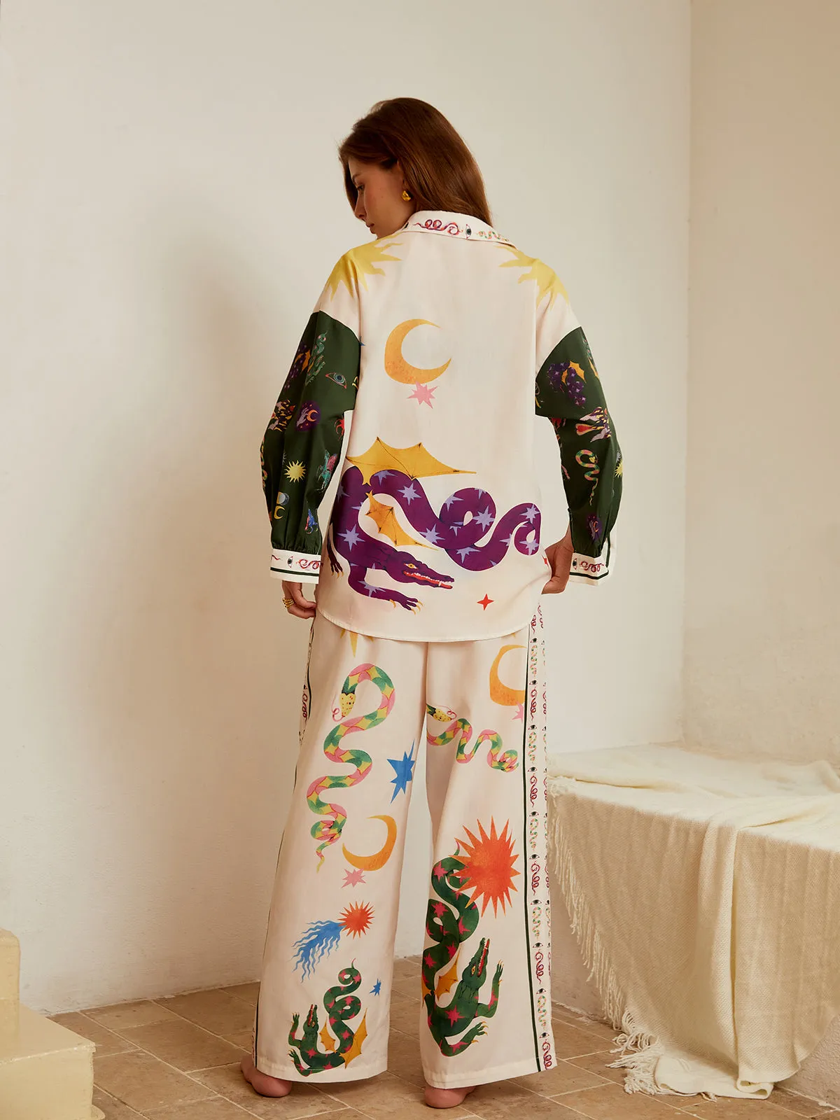 Boho Print Loose Shirt With Wide Leg Pants Set sold by COMMENSE product image thumbnail 4