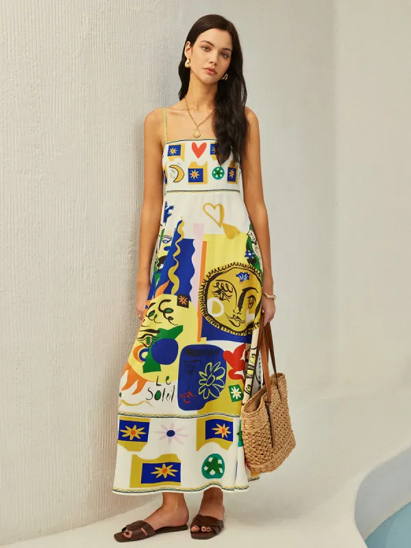 All Over Print Multi Color Cami Long Dress sold by COMMENSE