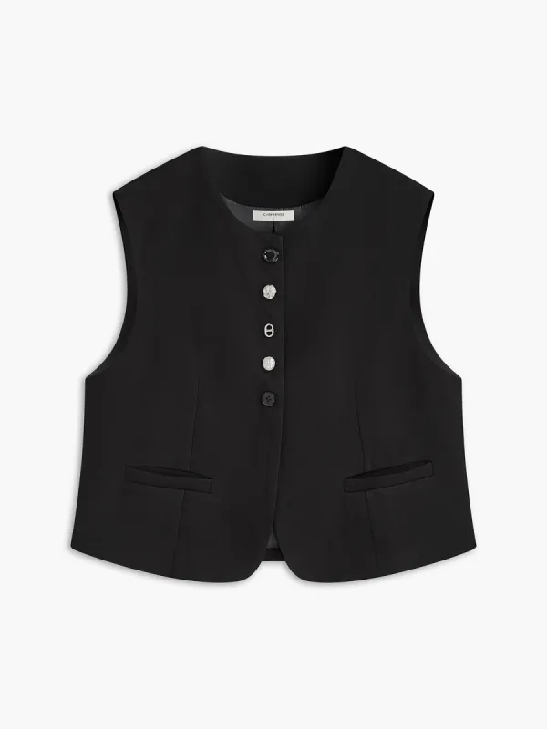 Crew Neck Irregular-Button Vest sold by COMMENSE