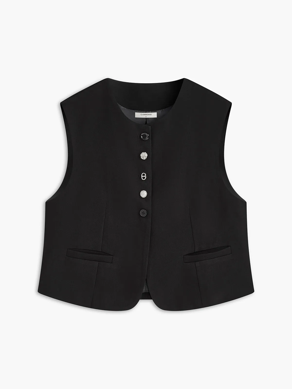Crew Neck Irregular-Button Vest sold by COMMENSE