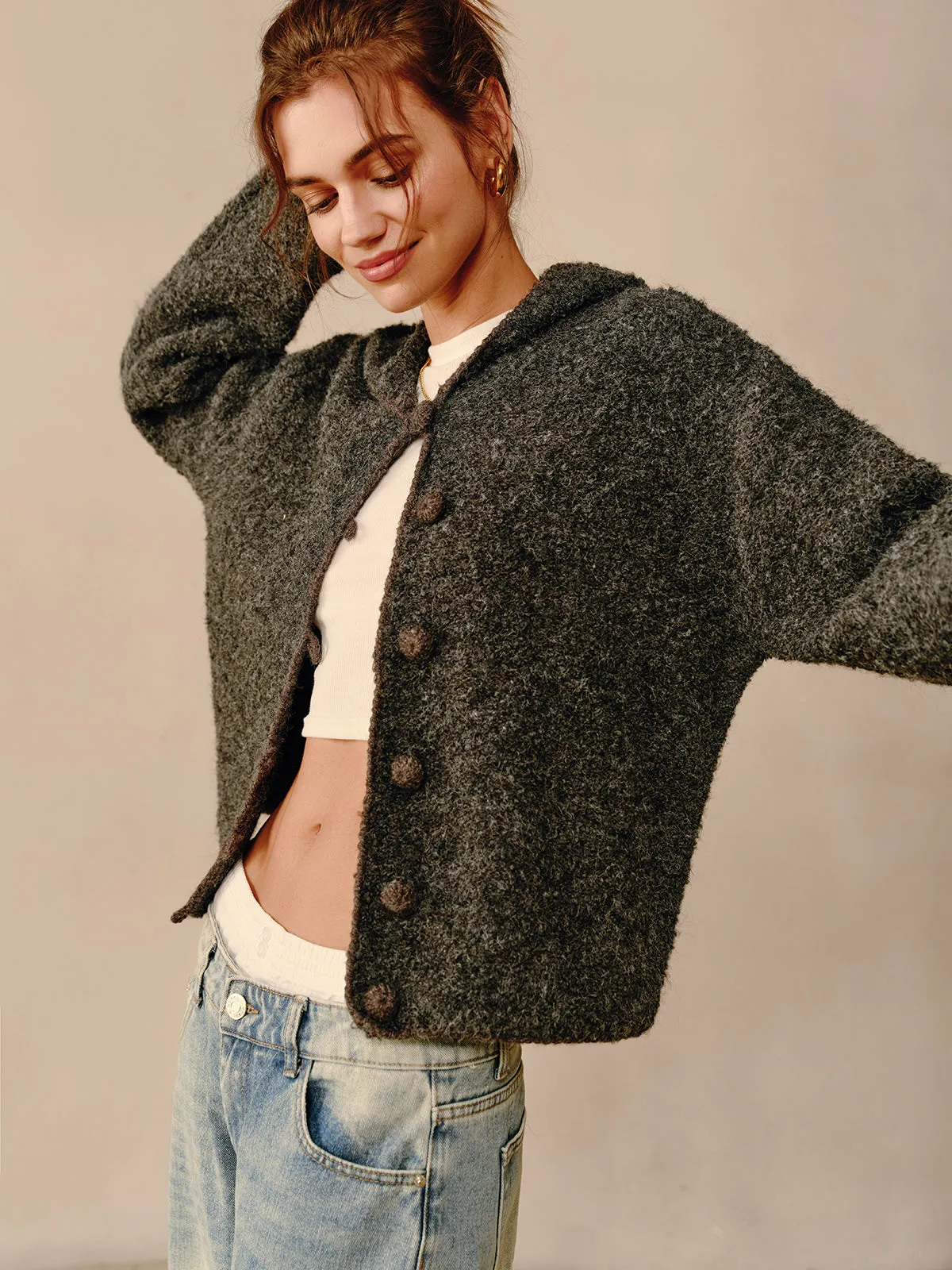 Wool-Blend Breasted Hooded Cardigan sold by COMMENSE product image thumbnail 5