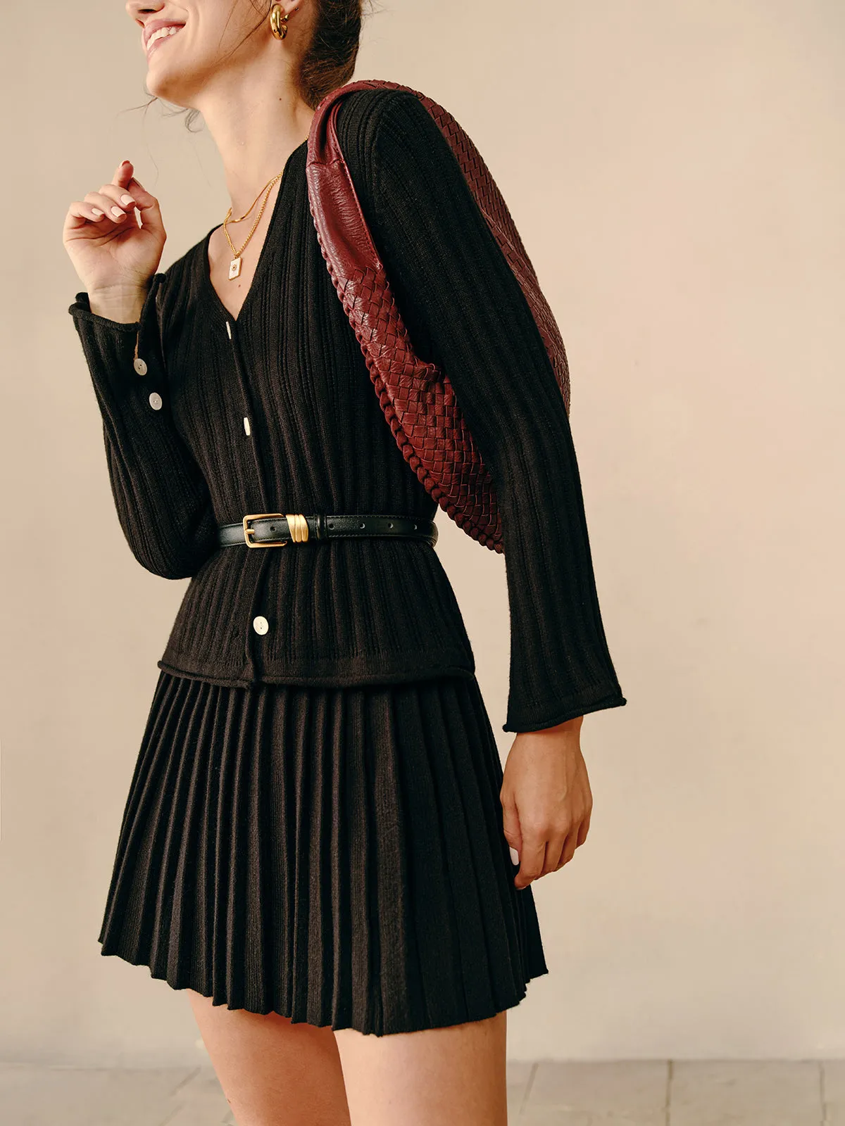 V-Neck Pleated Sweater Co-ord Without Belt sold by COMMENSE product image thumbnail 2