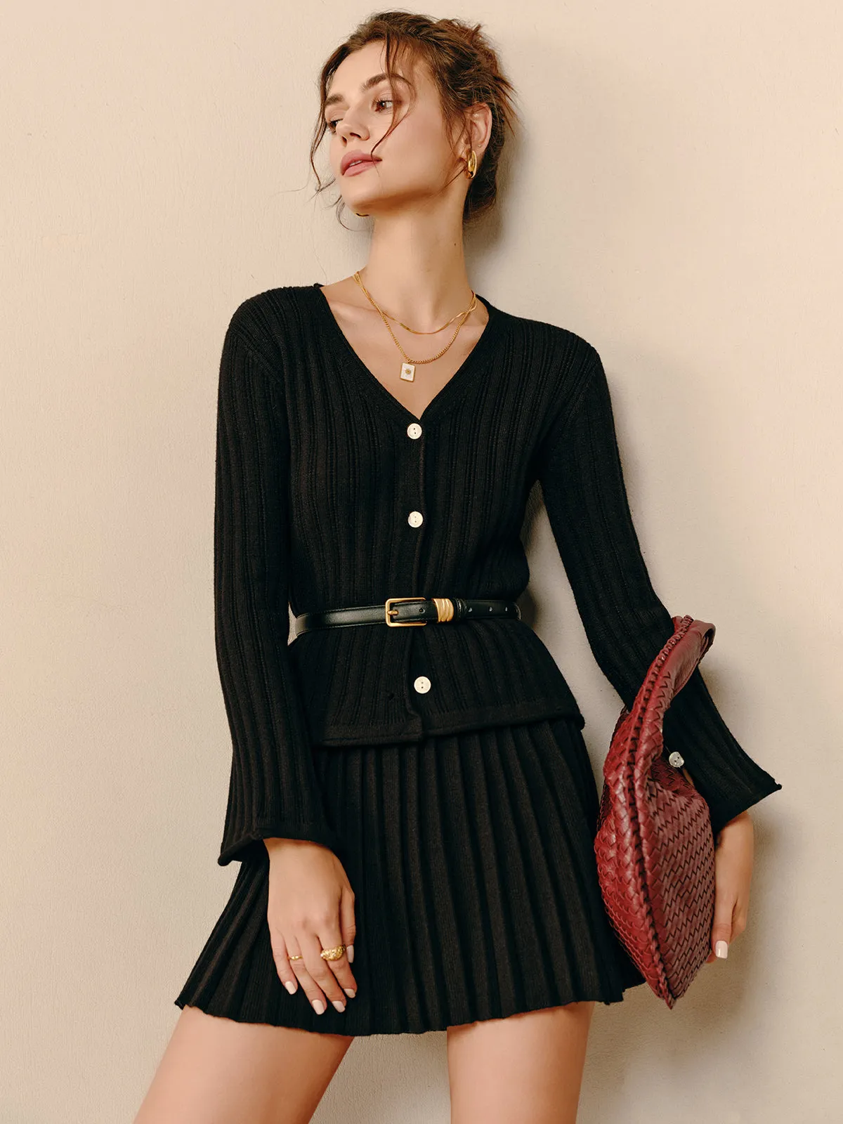V-Neck Pleated Sweater Co-ord Without Belt sold by COMMENSE product image thumbnail 3