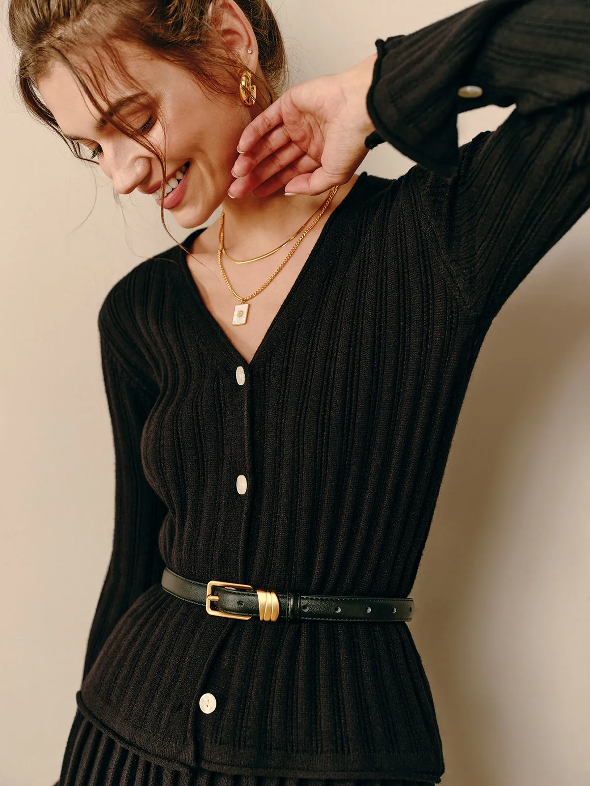 V-Neck Pleated Sweater Co-ord Without Belt sold by COMMENSE product image thumbnail 4