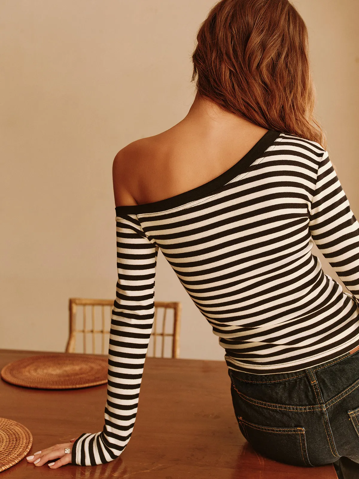Cold-Shoulder Striped Jersey Blouse sold by COMMENSE product image thumbnail 5