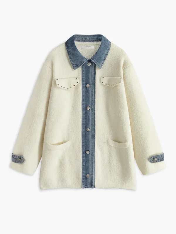 Beaded-Detail Panel Faux Fur Coat sold by COMMENSE