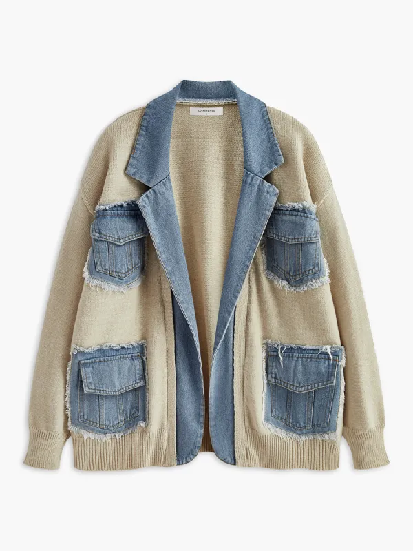 Lapel Panel Draped Knit Outerwear sold by COMMENSE