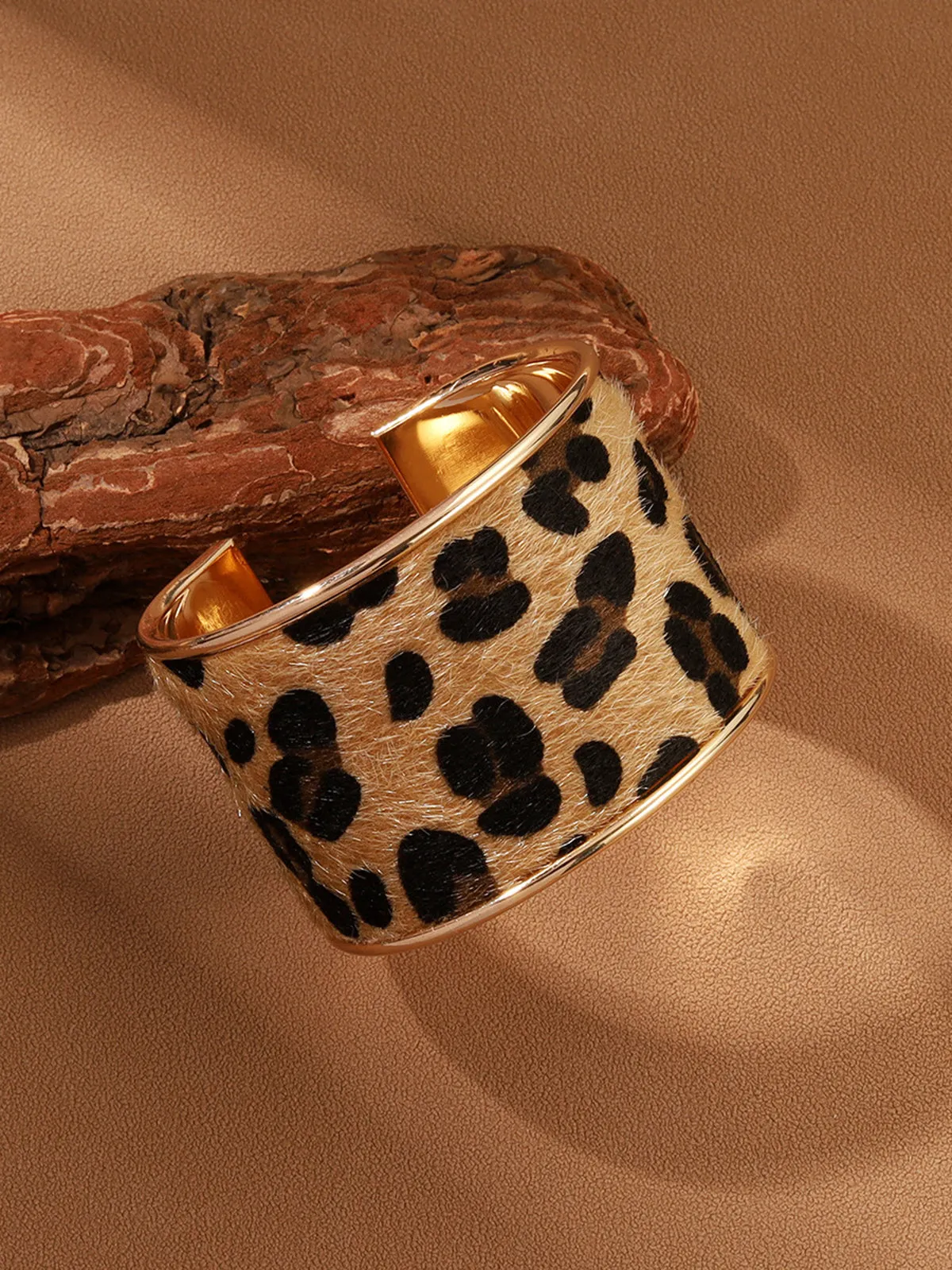 Leopard Printed Tunnel Open Bracelet sold by COMMENSE