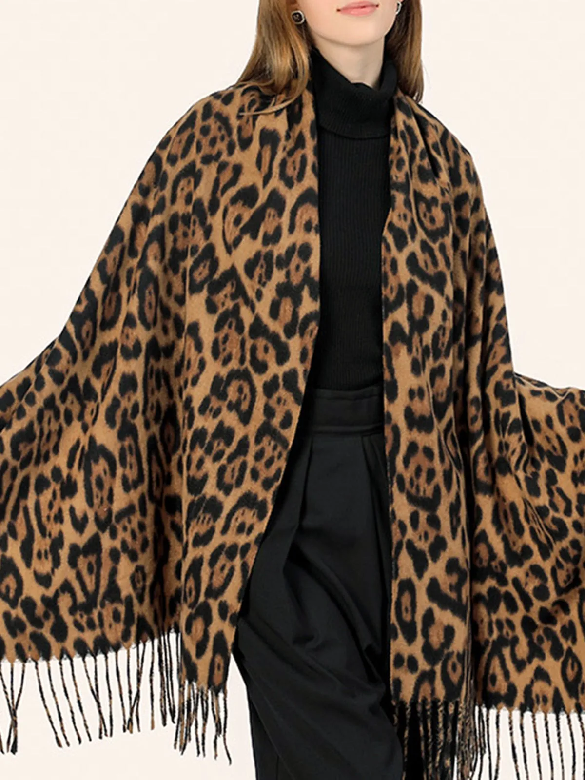 Leopard Printed Tassel Warm Scarf sold by COMMENSE product image thumbnail 4