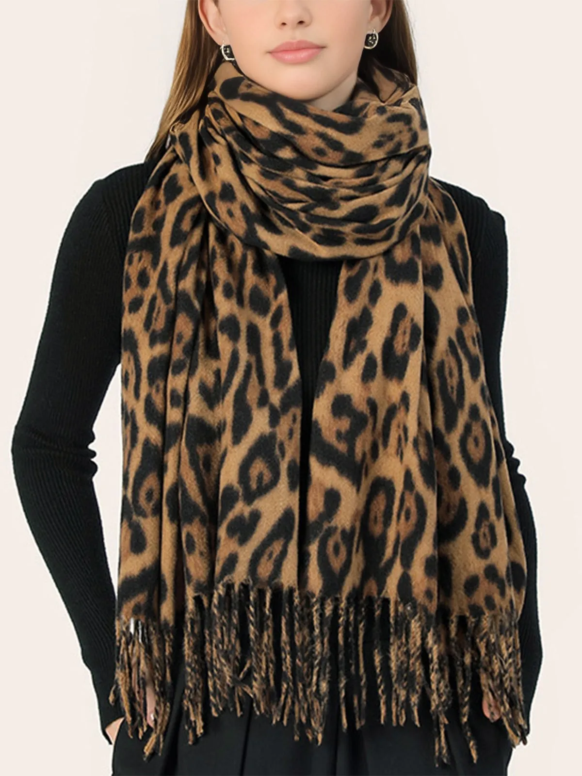 Leopard Printed Tassel Warm Scarf sold by COMMENSE