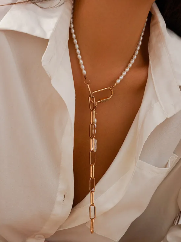 Geometric Chain Beaded Y-Shape Necklace sold by COMMENSE