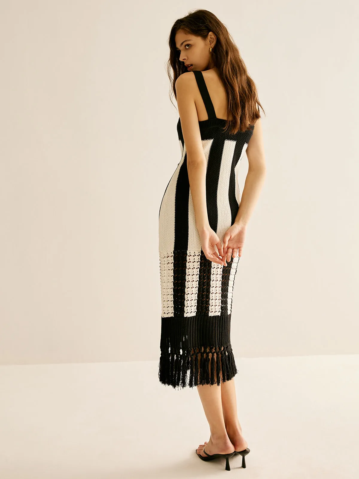 Two Tone Striped Tassel Sweater Dress sold by COMMENSE product image thumbnail 5