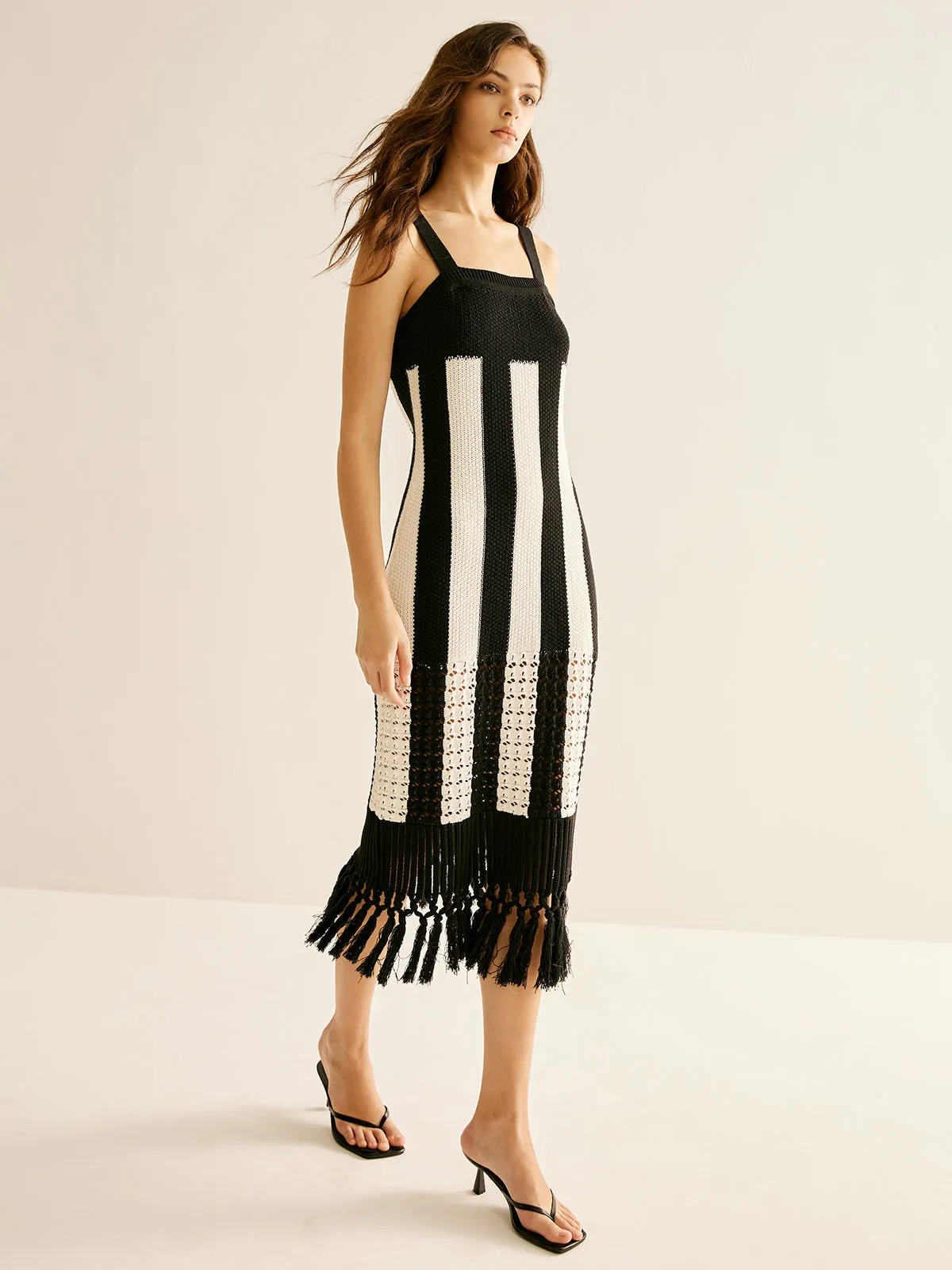 Two Tone Striped Tassel Sweater Dress sold by COMMENSE product image thumbnail 2