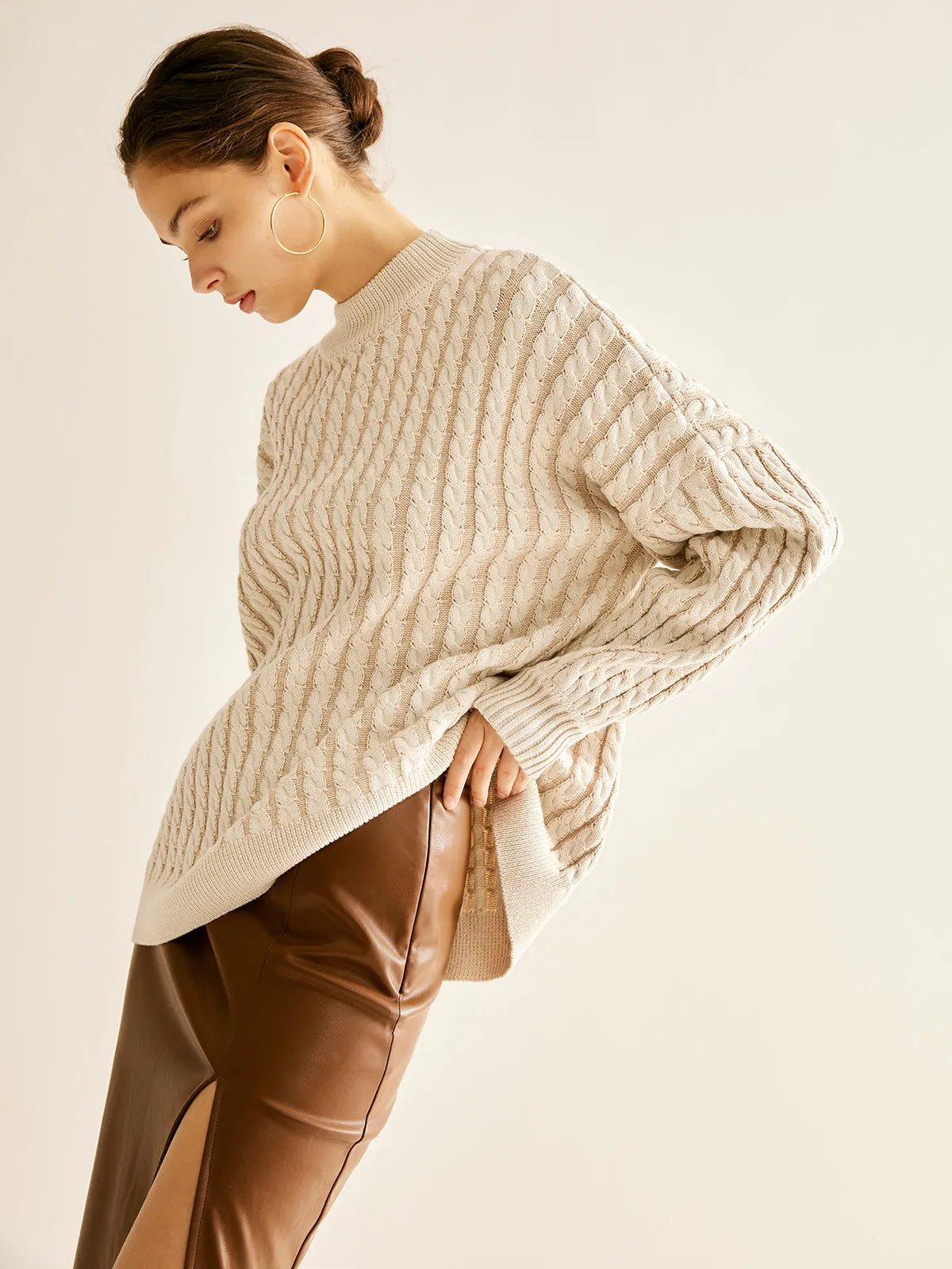 Minimalist Plain Cable Sweater sold by COMMENSE