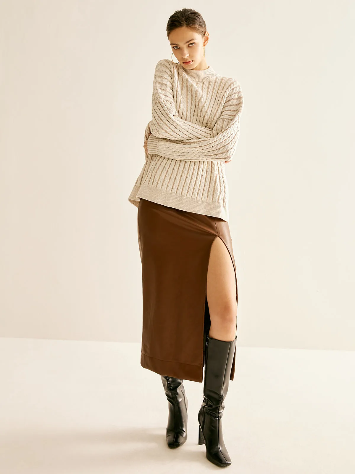 Minimalist Plain Cable Sweater sold by COMMENSE product image thumbnail 2