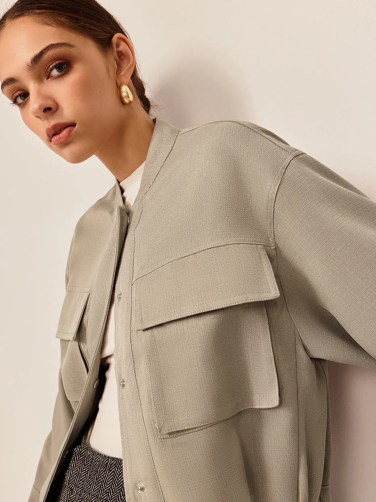 Plain Long Sleeve Cargo Jacket sold by COMMENSE product image thumbnail 4